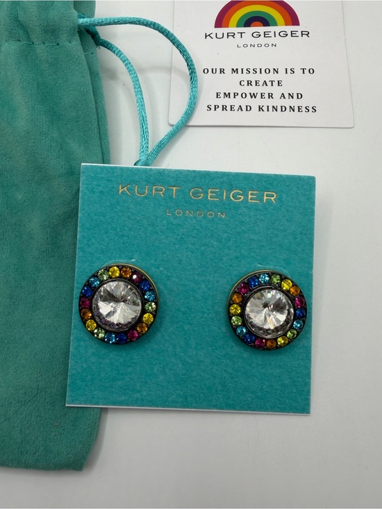 Kurt Geiger Jewelry - Kurt Geiger Teal Drawstring Pouch with Rainbow Crystal Button Earrings